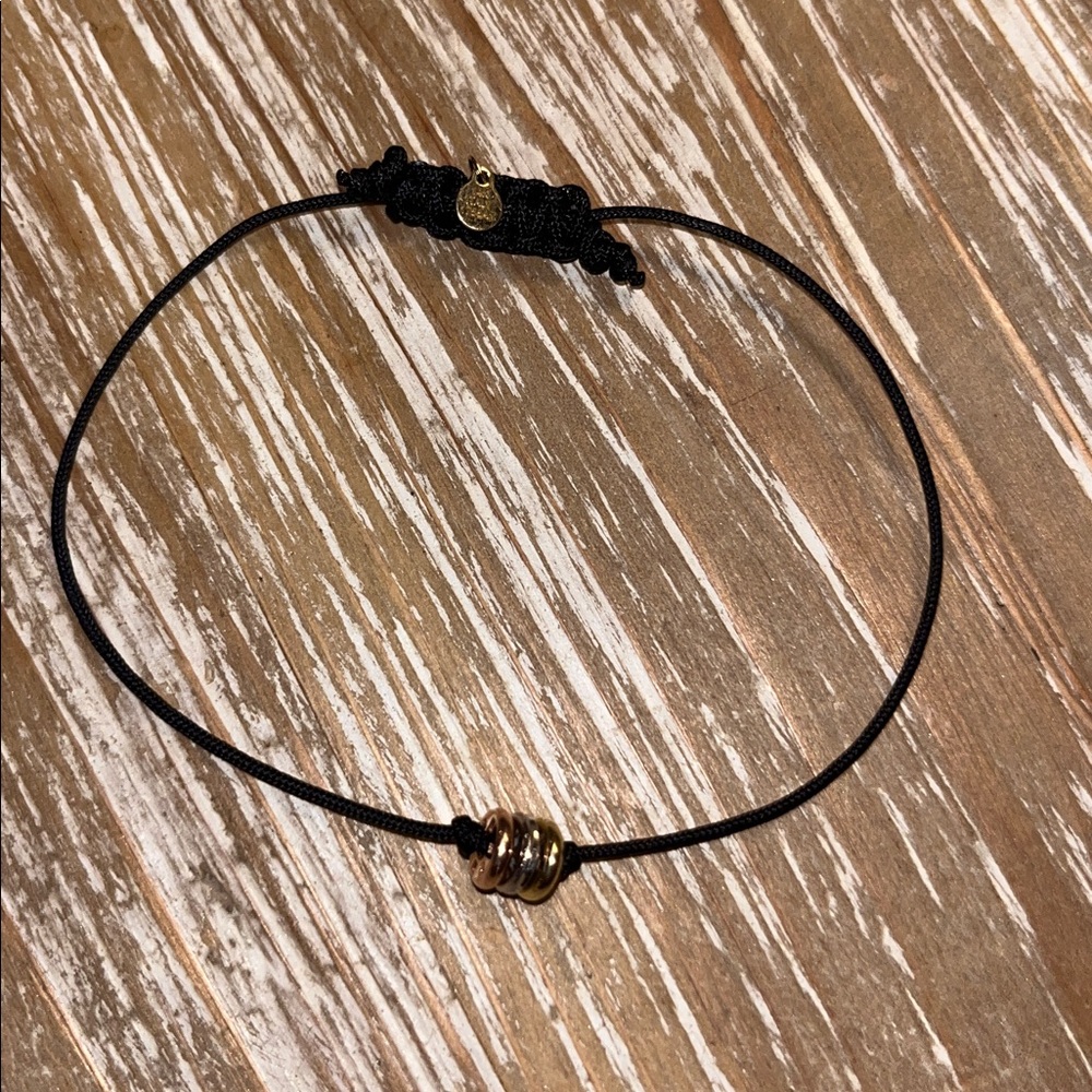 Minimalist Black Cord Bracelet with 14k Tri Color Gold Beads